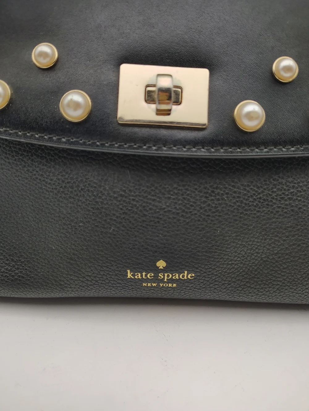 Kate Spade Pearl-Stud Embellished Leather Shoulder/Crossbody Bag In Black